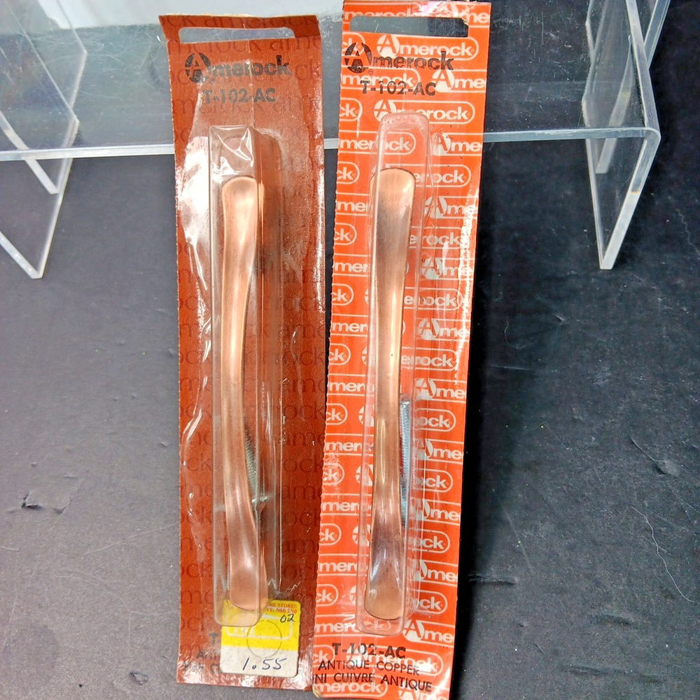 Lot of 2 Amerock T-102-AC Antique Copper Drawer Pulls 3" Centre, 4 3/4" NEW
